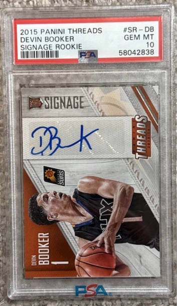 2015-16 Panini Threads Devin Booker Signage Rookies RC Auto #SR-DB Suns PSA 10