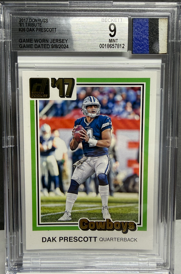 2017 Donruss ’81 Tribute Dak Prescott Jersey Fusion BGS 9 Tri-Color Game Worn 9/8/24