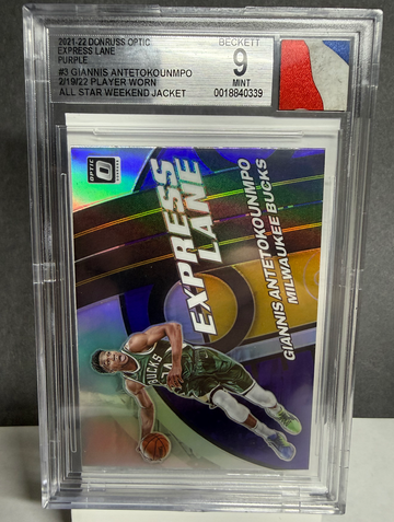 Giannis Antetokounmpo Jersey Fusion BGS 9 Express Lane Purple All-Star Jacket Patch