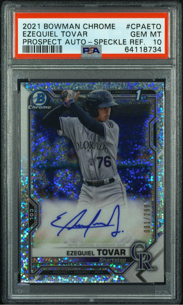 2021 Bowman Chrome Speckle Refractor Ezequiel Tovar AUTO /299 PSA 10