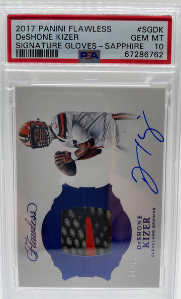 2017 Flawless Deshone Kizer RC Rookie Auto Glove Sapphire /10 - PSA 10 Gem Mint