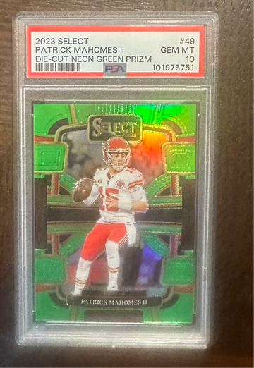 2023 Select Patrick Mahomes #49 Die-Cut Neon Green /599 PSA 10 Gem Mint