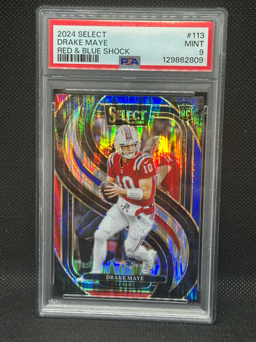 2024 Select #113 Drake Maye Red & Blue Shock PSA 9 Mint