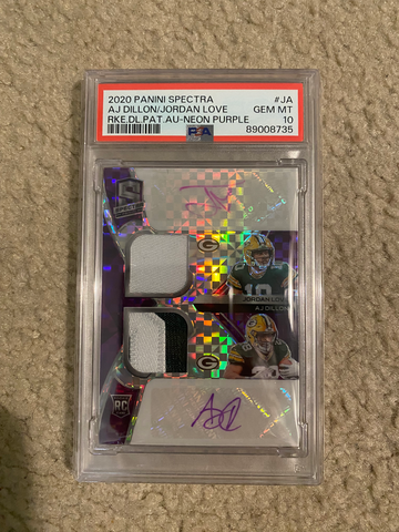 2020 Spectra Neon Purple Rookie  23/25 AJ Dillon Jordan Love Dual Patch Auto POP 1!