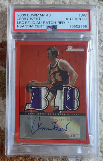 2009 Bowman '48 Locker Room Collection Dual Relic Autograph RED 1/1 Jerry West Patch Auto PSA Authentic (one of one)