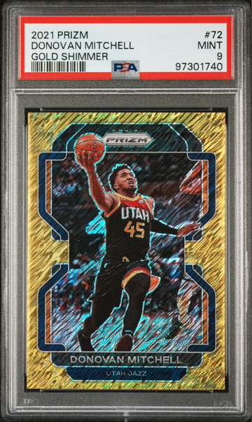2021 Panini Prizm #72 GOLD SHIMMER PRIZM /10 Donovan Mitchell SP gold PSA 9