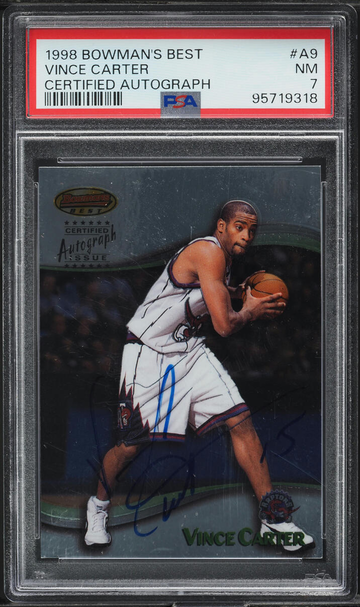 1998 Bowman's Best Certified Vince Carter ROOKIE AUTO #A9 PSA 7