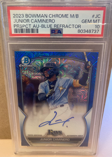 2023 Bowman Mega Box Junior Caminero Blue Mojo Auto /150 PSA 10
