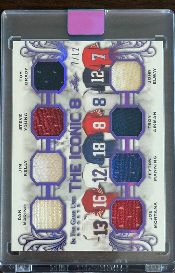 Leaf In the Game Used QB Legends (Brady/Montana/Marino/Elway/Kelly/Manning/Kelly/Aikman) Memorabilia Card 5/6