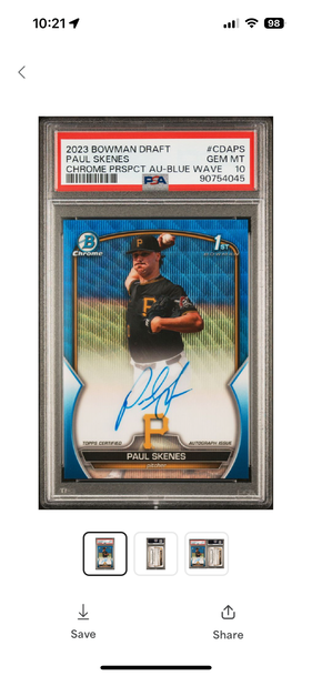Paul Skenes Bowman Chrome 1st Blue Wave Auto psa 10