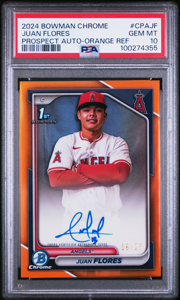 2024 Bowman Chrome Juan Flores Orange Auto /25 PSA 10