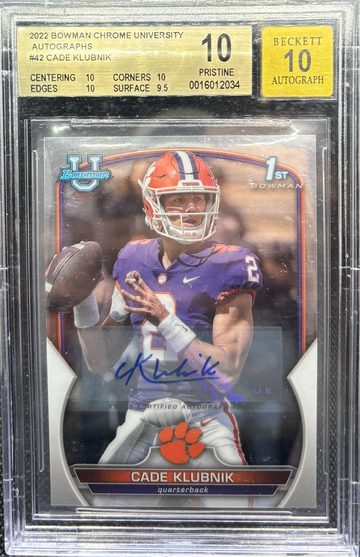 Cade Klubnik 2022 Bowman University Chrome #42 1st RC Auto BGS 10/10 JETS