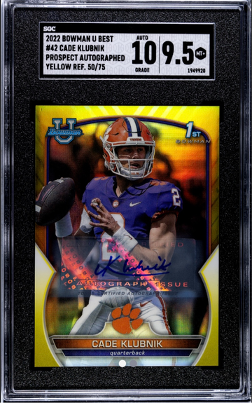 2022 Bowman U Chrome Prospect Yellow Refractor autograph /75 Cade Klubnik SGC 9.5 Jets 🤩