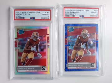 2020 Donruss Optic Brandon Aiyuk Holo + Blue Scope Prizm RC Rookie PSA 10