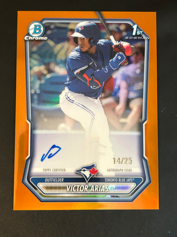 2026 Bowman Chrome Victor Arias True Orange Refractor Auto /25
