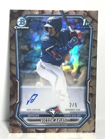 2026 Bowman Chrome Victor Arias 1st Peanut Refractor Auto /5 SSP Blue Jays