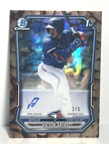 Bowman Chrome /5 Victor Arias 1st Peanut Refractor Auto SSP Blue Jays