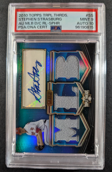 2010 Topps Triple Threads 3/3 AUTO MLB Die-Cut Relics Sapphire #SS Stephen Strasburg PSA 9 AU 10 