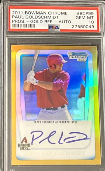 2011 bowman chrome paul goldschmidt auto Gold Refractor 33/50 PSA 10 POP 5