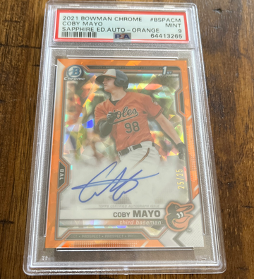 2021 Coby Mayo Bowman Chrome Auto Orange Refractor /25 PSA 9