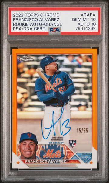 PSA 10/10 2023 Topps Chrome Francisco Alvarez Orange Rookie Auto /25