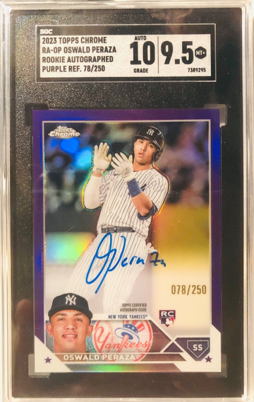 2023 Topps Chrome OSWALD PERAZA PURPLE REFRACTOR AUTO SP /250 SGC 9.5/10