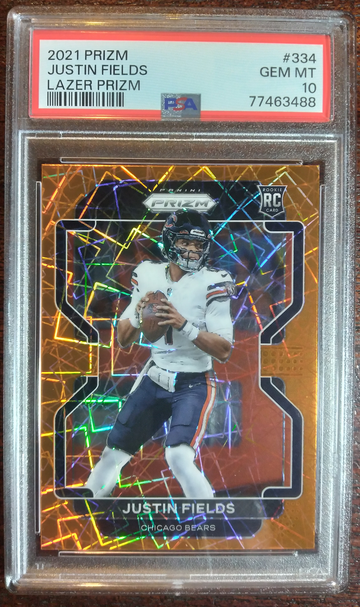 2021 Panini Prizm Justin Fields Orange Lazer PSA 10 Rookie Card #334