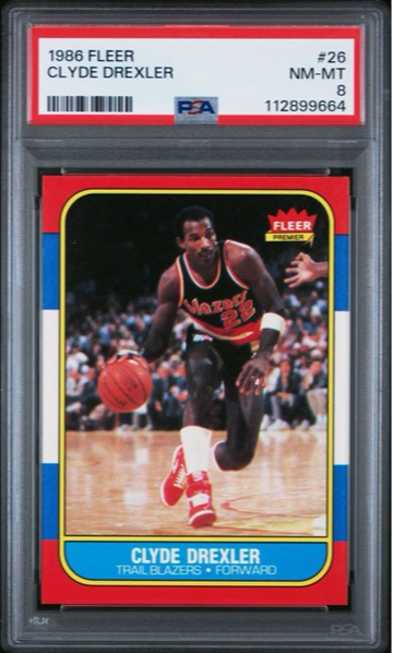 1986 Fleer Clyde Drexler PSA 8 Rookie Card #26
