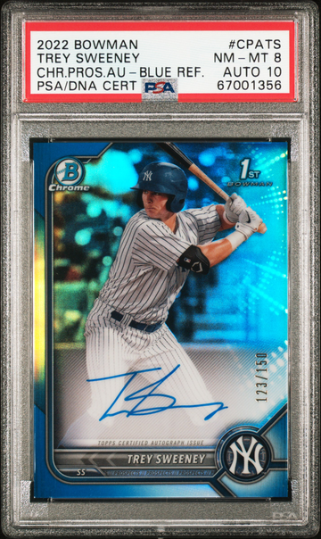 2022 Bowman Trey Sweeney Chrome Blue Refractor Auto /150 CPA-TS PSA 8 Auto 10