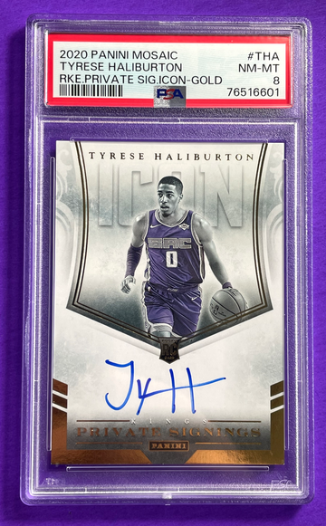 2020 Panini Private Singings GOLD /10 Tyrese Haliburton PSA 8 Rookie RC Auto