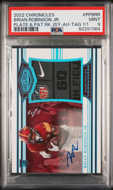 2022 Chronicles Brian Robinson 1/1 Tag Shield RPA Rookie Patch Auto PSA 9 Mint 
