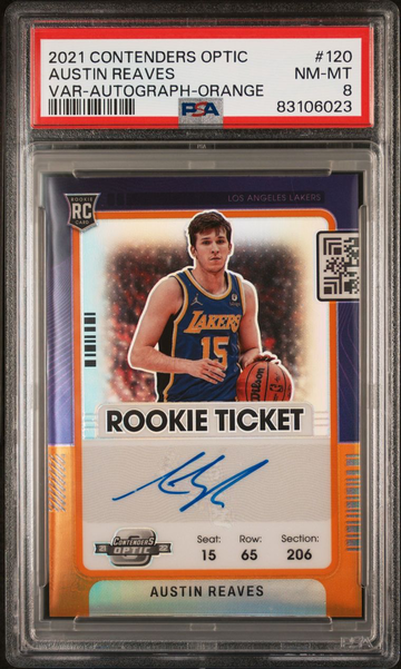 2021 Contenders Optic Austin Reaves /25 Auto Orange Rookie RC SSP PSA 8