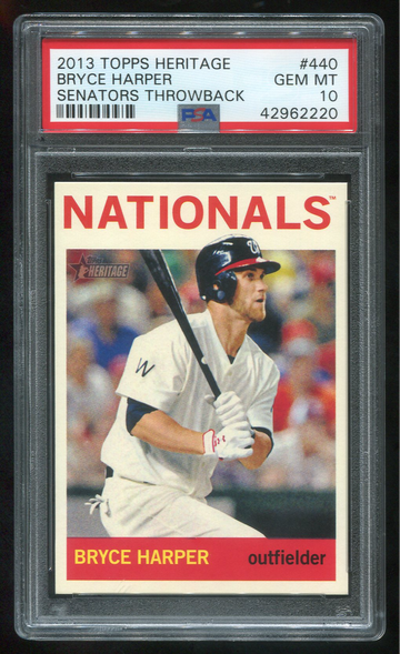 2013 TOPPS HERITAGE #440 BRYCE HARPER SENATORS THROWBACK SSP PSA 10