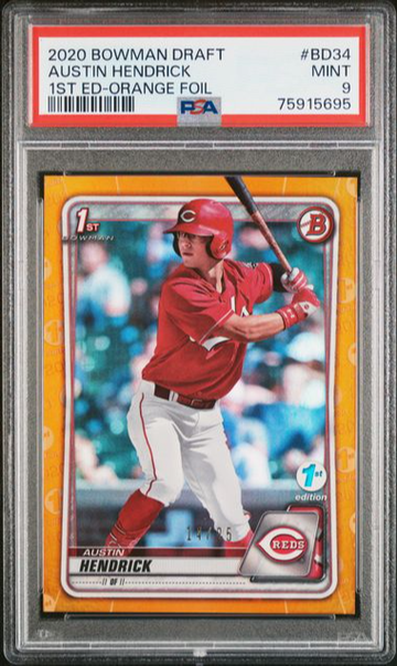 2020 Bowman Draft 1st Edition BD34 Austin Hendrick Orange Foil PSA 9