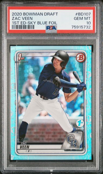2020 Bowman Draft 1st Edition BD107 Zac Veen Sky Blue Foil	PSA 10
