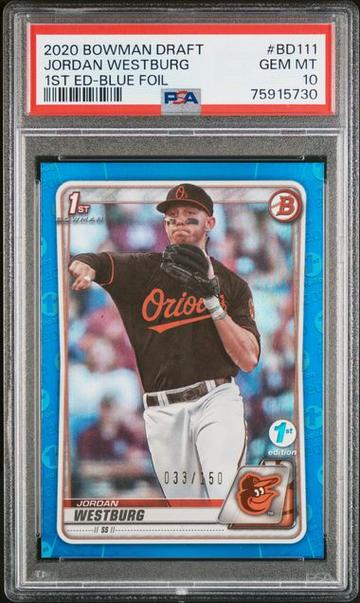 2020 Bowman Draft 1st Edition BD111 Jordan Westburg Blue Foil PSA 10