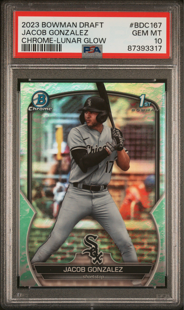2023 BOWMAN DRAFT BDC167 JACOB GONZALEZ CHROME-LUNAR GLOW PSA 10 POP 2
