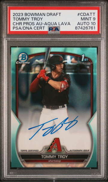 2023 Bowman Draft Chrome Prospects #CDATT Tommy Troy Aqua Lava Auto PSA 9 AUTO 10