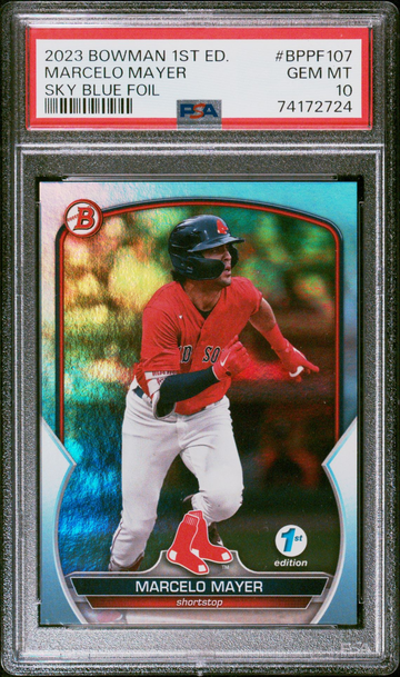 2023 Bowman 1st Edition BPPF107 Marcelo Mayer Sky Blue PSA 10