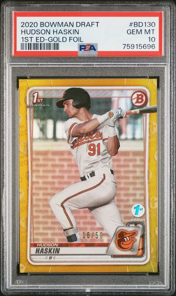 2020 Bowman Draft 1st Edition Gold Foil #BD130 Hudson Haskins PSA 10