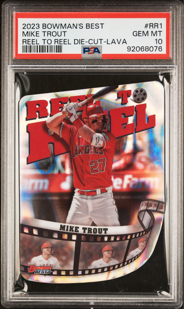 2023 Bowman's Best #RR1 Mike Trout Reel to Reel Die-Cut Lava #/50 PSA 10