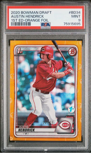2020 BOWMAN 1ST EDITION BD 34 Austin Hendrick Orange Foil #/25 RC PSA 9