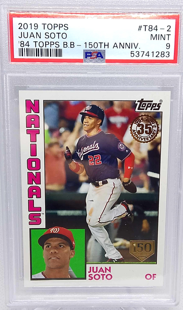2019 Topps #T84-2 Juan Soto '84 Topps BB 150th Anniversary #/150 PSA 9
