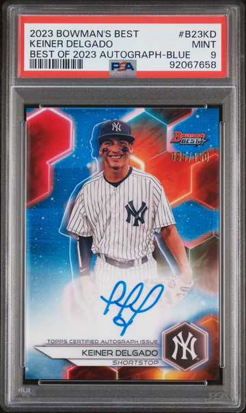 2023 Bowman's Best #B23KD Keiner Delgado Best of 2023 Autograph Blue #/150 RC PSA 9