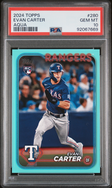 2024 TOPPS 280 EVAN CARTER AQUA RC PSA 10