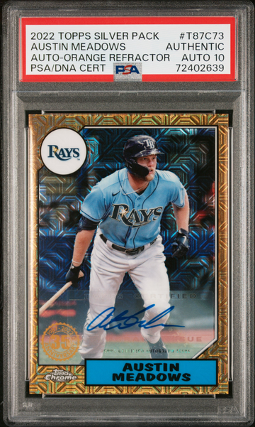 2022 Topps Silver Pack #T87C73 Austin Meadows RC Orange Refractor #/25 Autograph PSA 10 