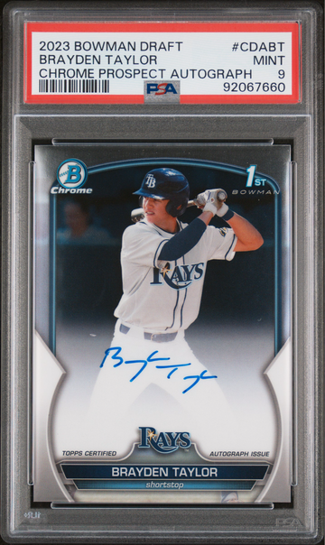 2023 Bowman Draft Chrome Prospects #CDABT Brayden Taylor Autograph PSA 9