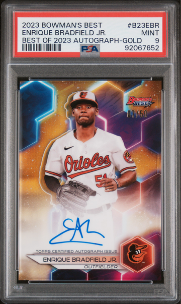 2023 BOWMAN'S BEST #B23EBR Enrique Bradfield Jr. Best of 2023 Autograph GOLD #/50 PSA 9