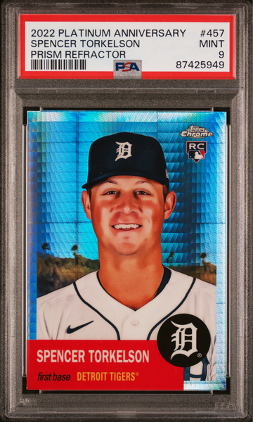 2022 TOPPS CHROME PLATINUM ANNIVERSARY #457 Spencer  Torkelson RC Prism Refractor PSA 9