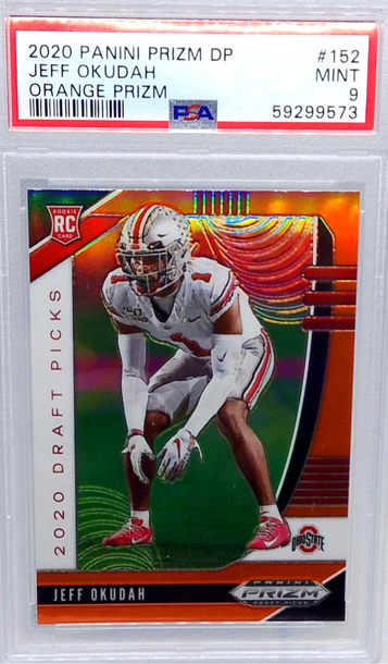 2020 Panini Prizm Draft Picks #152 Jeff Okudah Orange Prizm RC PSA 9
